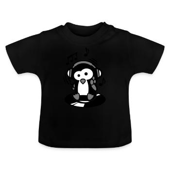 Pinguin Maverick - Herr der Turntables - Baby Organic T-Shirt with Round Neck - black - Front