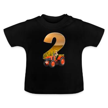 Geburstagsshirt 2 Jahre roter Traktor trekker - Baby Bio-T-Shirt mit Rundhals - Schwarz - Vorne