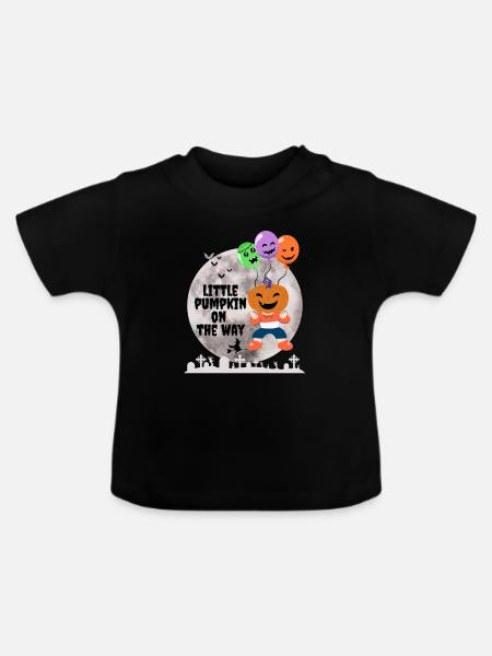 Halloween w ciąży | Mała dynia w drodze - Økologisk T-shirt til baby, rund hals - sort