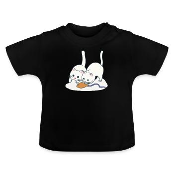 Zwei spielende Katzen - Baby Bio-T-Shirt mit Rundhals - Schwarz - Vorne