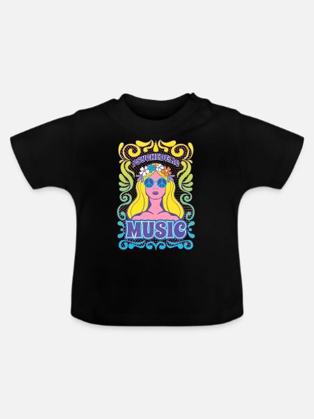 Hippie-Musik-Grafik - Baby Bio-T-Shirt mit Rundhals - Schwarz