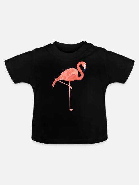 Rosa Flamingo - Baby Bio-T-Shirt mit Rundhals - Schwarz