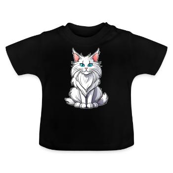 Fier chat Maine Coon blanc aux yeux bleus - T-shirt bio col rond Bébé - noir - Devant