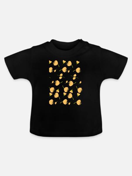 Blumen Muster - Baby Bio-T-Shirt mit Rundhals - Schwarz