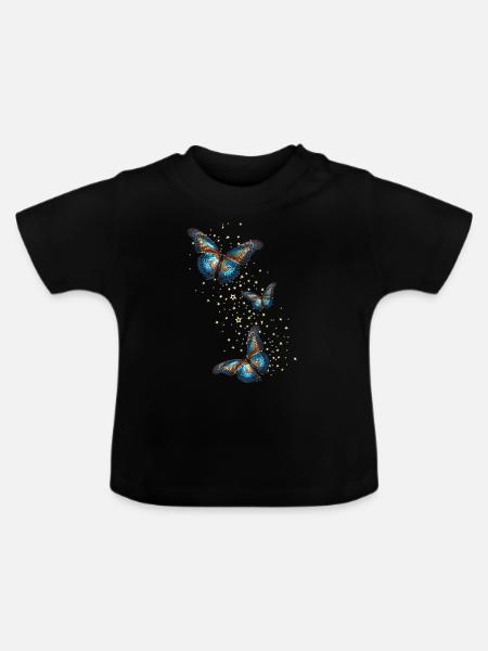 schmetterlinge,pailletten,sterne,schmetterling - Baby Bio-T-Shirt mit Rundhals - Schwarz