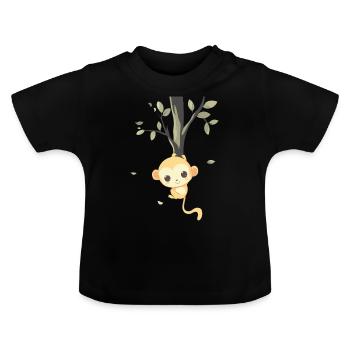 A monkey jumps from the tree - design by a monkey - Baby Organic T-Shirt with Round Neck - black - Front