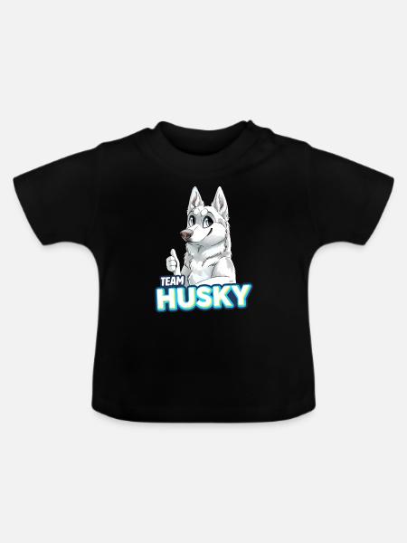 TEAM Husky - Weiß - Baby Bio-T-Shirt mit Rundhals - Schwarz