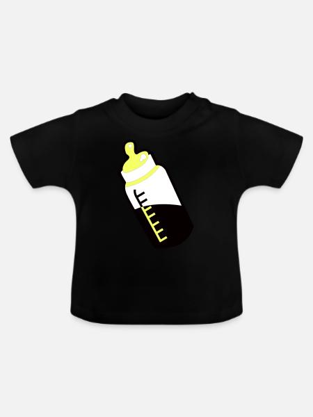 Baby-Fläschchen - Baby Bio-T-Shirt mit Rundhals - Schwarz
