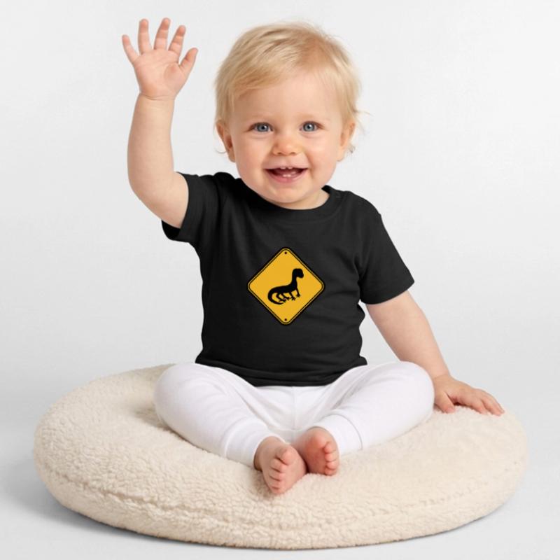 warning caution caution note shield silhouette Baby Organic T-Shirt with Round Neck