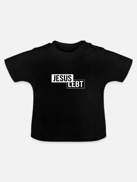Jesús vive idea de regalo de ropa cristiana - Camiseta orgánica para bebé con cuello redondo - negro