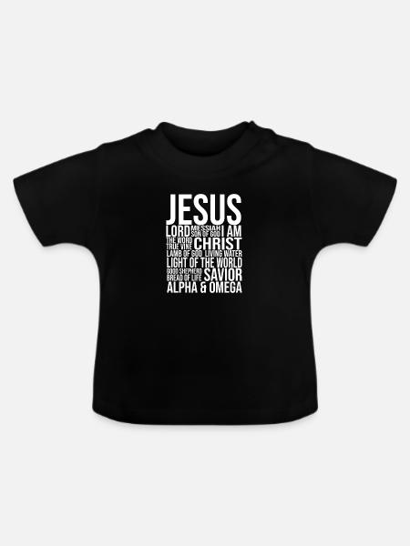 NOMBRES DE JESUCRISTO Idea Cristiana de Regalo - Camiseta orgánica para bebé con cuello redondo - negro