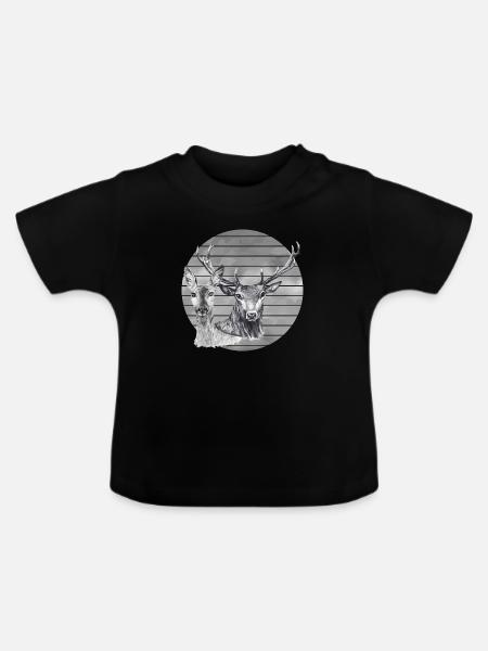 Hirsch und Reh - Baby Bio-T-Shirt mit Rundhals - Schwarz