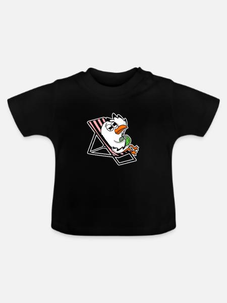 Möwe am Strand - Baby Bio-T-Shirt mit Rundhals - Schwarz