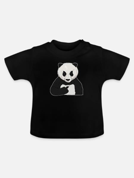 Mürrischer Pandabär mit Mittelfinger - Baby Bio-T-Shirt mit Rundhals - Schwarz