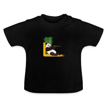 Panda with bamboo - Baby Organic T-Shirt with Round Neck - black - Front