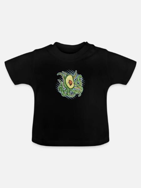 Avocado with tentacles - Baby Bio-T-Shirt mit Rundhals - Schwarz