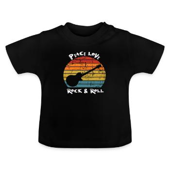 Peace Love Rock & Roll - Baby Organic T-Shirt with Round Neck - black - Front