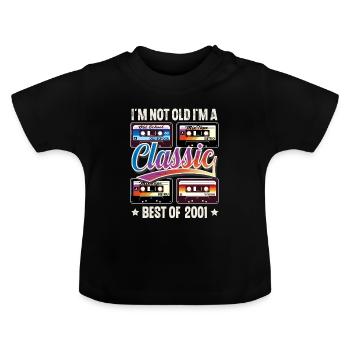 2001 Year of birth Birthday Cassette Vintage - Baby Organic T-Shirt with Round Neck - black - Front