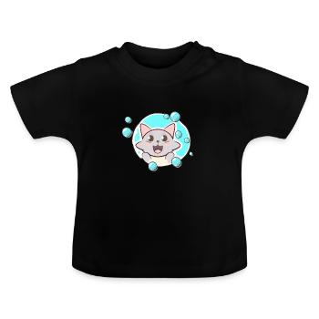 Soap Bubbles Cat - Baby Organic T-Shirt with Round Neck - black - Front