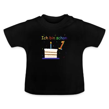 Ich bin 1 Jahr Geburtstag Torte Design Baby - Baby Bio-T-Shirt mit Rundhals - Schwarz - Vorne