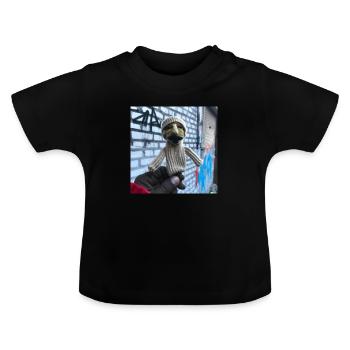 marionnette tricotée en laine - T-shirt bio col rond Bébé - noir - Devant