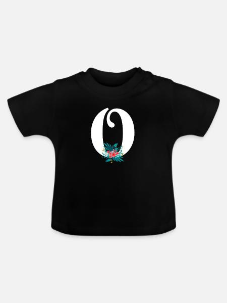 Buchstabe O Blüte - Baby Bio-T-Shirt mit Rundhals - Schwarz
