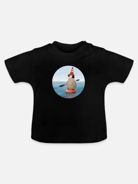 Pinguin arbeitet als Boje - Baby Bio-T-Shirt mit Rundhals - Schwarz