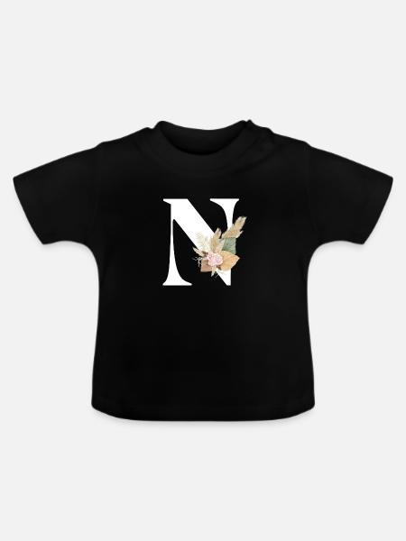 Buchstabe N Blumen - Baby Bio-T-Shirt mit Rundhals - Schwarz
