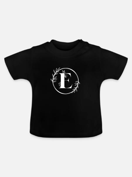 Blumenbuchstabe E - Baby Bio-T-Shirt mit Rundhals - Schwarz