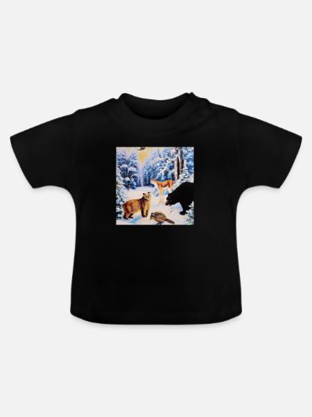 Waldtiere - Baby Bio-T-Shirt mit Rundhals - Schwarz