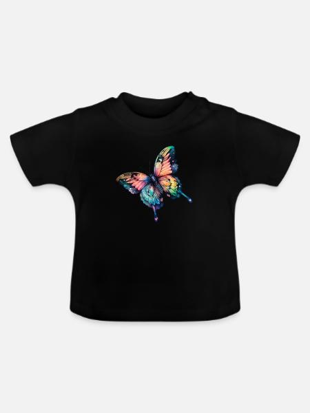Schmetterling Regenbogenfarben - Baby Bio-T-Shirt mit Rundhals - Schwarz