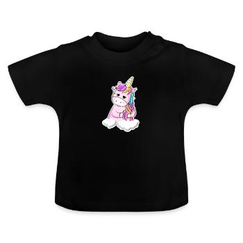 Niedliches Einhorn Sticker Aufkleber - Baby Bio-T-Shirt mit Rundhals - Schwarz - Vorne