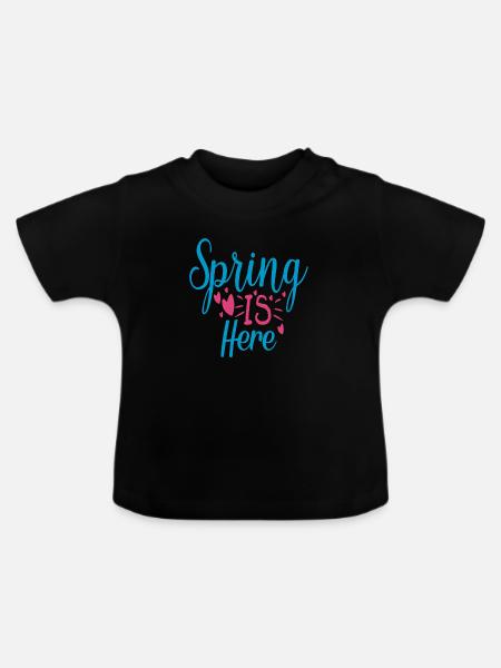 Spring is here - Baby Bio-T-Shirt mit Rundhals - Schwarz