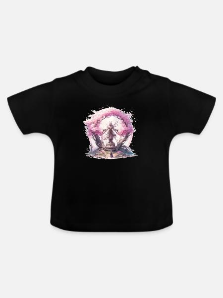 Statue unter einem Kirschblütenbaum - Baby Bio-T-Shirt mit Rundhals - Schwarz