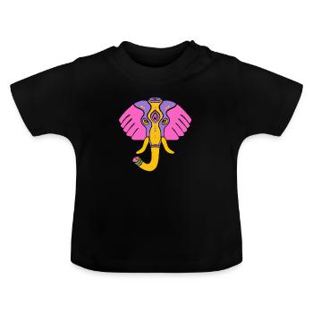 Symbol of an Indian elephant, culture of India - Baby Organic T-Shirt with Round Neck - black - Front