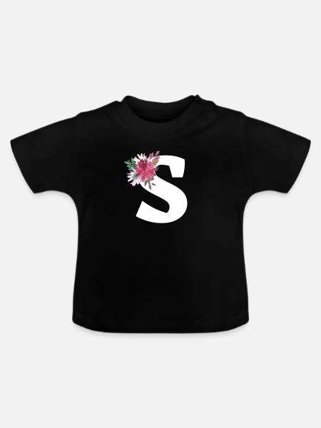 Florale Buchstaben - Baby Bio-T-Shirt mit Rundhals - Schwarz