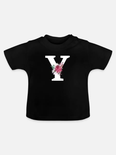 Buchstabe und Blumen - Baby Bio-T-Shirt mit Rundhals - Schwarz