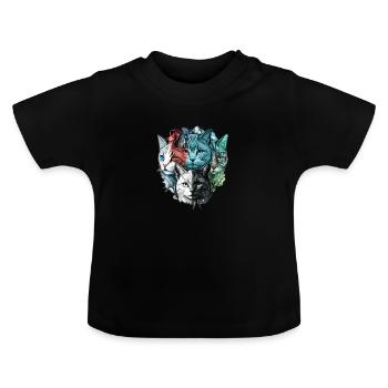 Bunte Katzengesichter - Baby Bio-T-Shirt mit Rundhals - Schwarz - Vorne