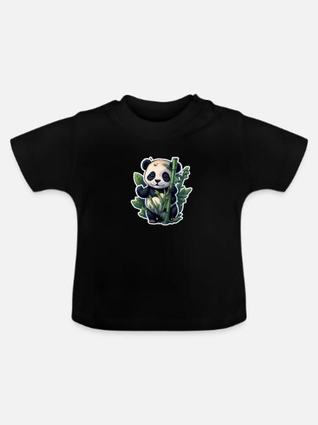 Cute Panda with Bamboo - Baby Bio-T-Shirt mit Rundhals - Schwarz