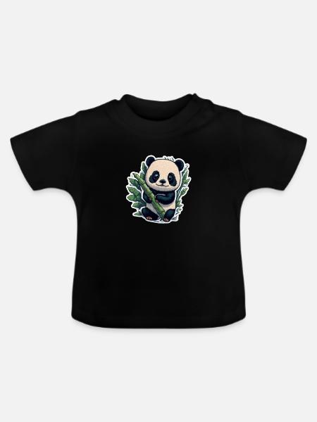 Cute Panda with Bamboo - Baby Bio-T-Shirt mit Rundhals - Schwarz