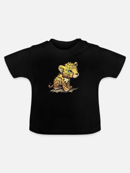 Leopard Comicstil - Baby Bio-T-Shirt mit Rundhals - Schwarz