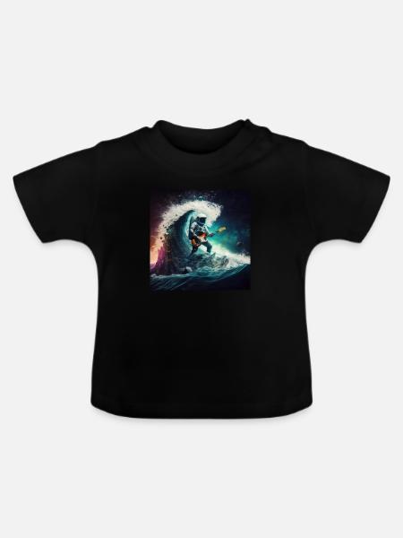 Surfen im Weltraum - Baby Bio-T-Shirt mit Rundhals - Schwarz
