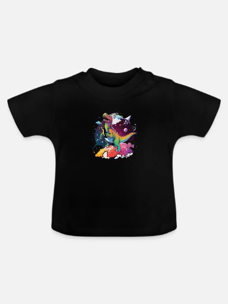 Interstellarer Dino - Baby Bio-T-Shirt mit Rundhals - Schwarz
