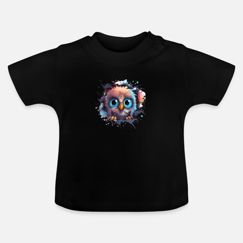 Niedliche Wachsame Eule | Nachtschwärmer Eule - Baby Bio-T-Shirt mit Rundhals - Schwarz