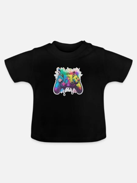 Gaming Controller Rainbow Splash - Baby Bio-T-Shirt mit Rundhals - Schwarz