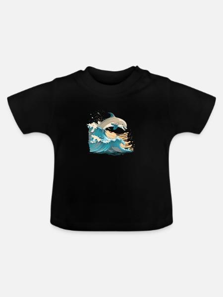 Der fröhliche Delphin - Baby Bio-T-Shirt mit Rundhals - Schwarz