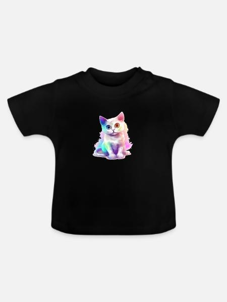 Minibi, das bunte Kätzchen - Baby Bio-T-Shirt mit Rundhals - Schwarz