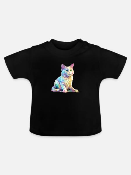 Obi die bunte Katze - Baby Bio-T-Shirt mit Rundhals - Schwarz