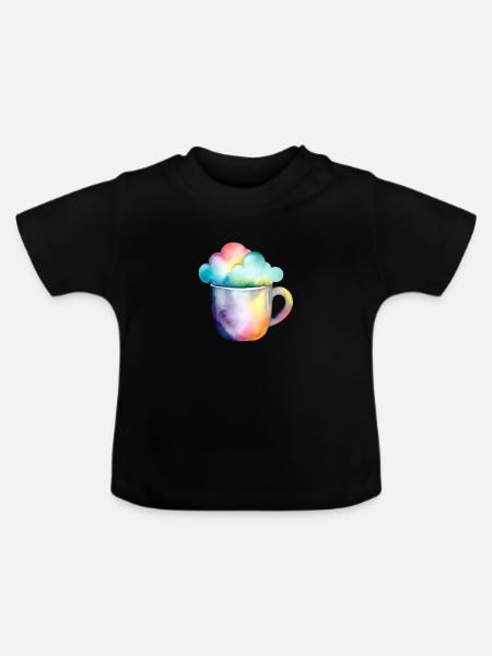 Regenbogenkaffee mit Wolke - Baby Bio-T-Shirt mit Rundhals - Schwarz