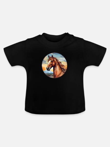 Pferd - Baby Bio-T-Shirt mit Rundhals - Schwarz